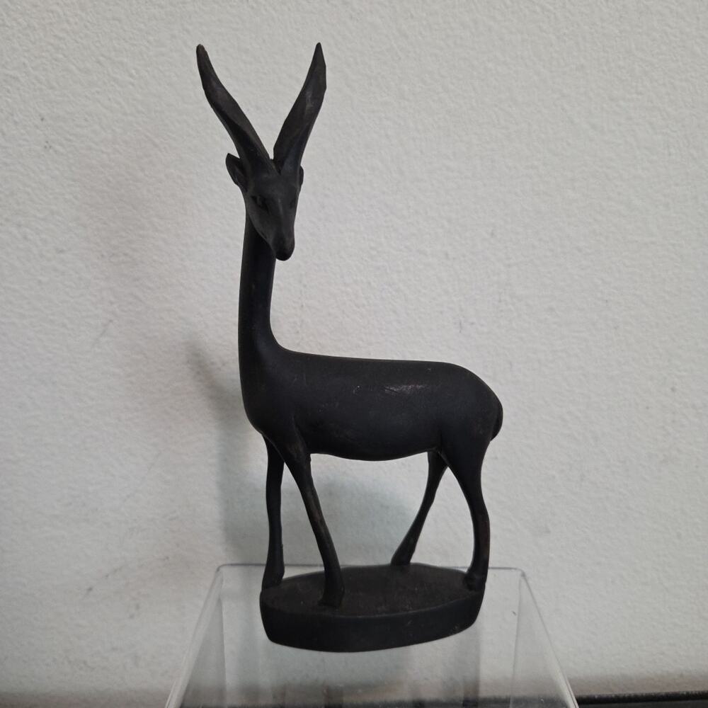 MCM Kenyan Hand Carved Wooden Antelope Gazelle Deer African Art Black Painted